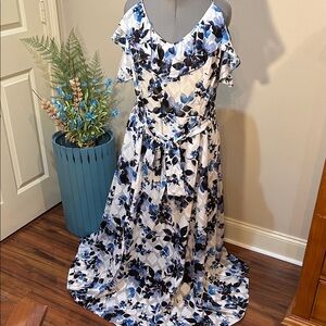 Eliza J Blue and Black Floral Maxi Dress